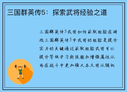 三国群英传5：探索武将经验之道